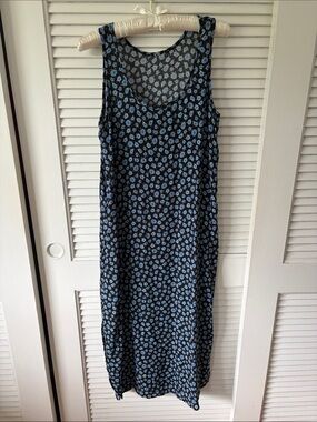 Sleeveless Black Maxi Dress with Blue floral Print